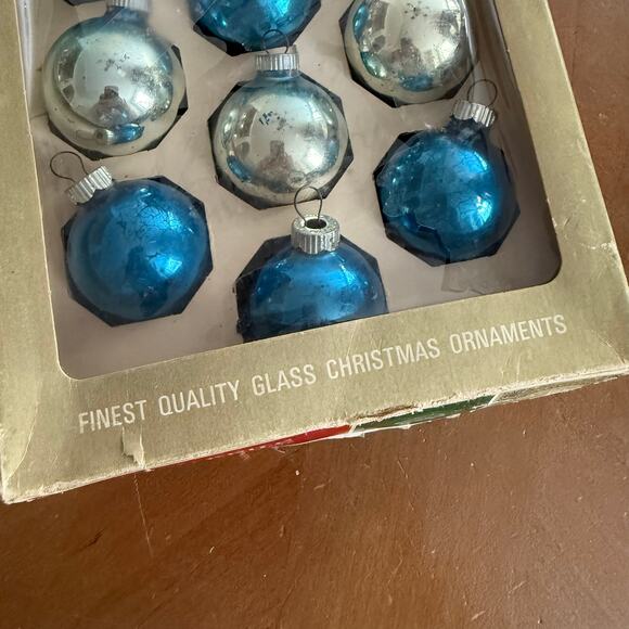 Max Eckardt Shiny Brite Christmas Ornaments 2” Glass 10 Blue Silver Holiday USA - Picture 3 of 12